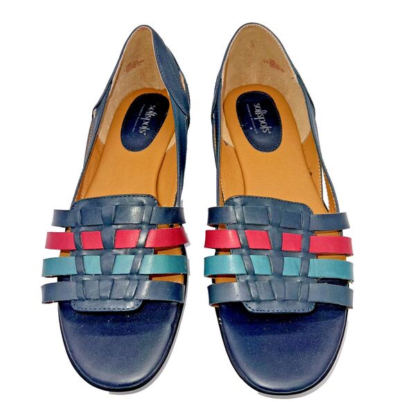 Softspots Women's Leather Huarache Sandal Shoes Slip On Size 12 Color Navy - Picture 1 of 6